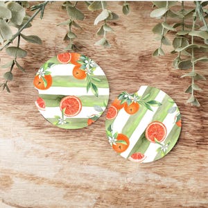 Handmade Ceramic Car Coasters | Set of 2 | 2.6” Absorbent Stone Cup Holder Coasters | Cute Car Accessories Gift for Women| Oranges