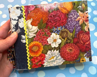 JUNK JOURNAL- Garden Themed Journal, Floral Journal, Paper Bag, Envelope, Altered Book, Art Book, Altered Junk Journal