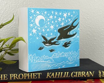 Moonlight Swallows Art Print Reproduction: Evening Landscape on Cradled Wood Panel