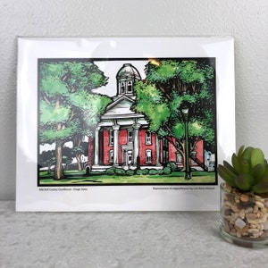 Osage Courthouse,Iowa,Mitchell County,Reproduction, Poster Print,Old Building, Vintage Courthouse, Linocut Print,Printmaking