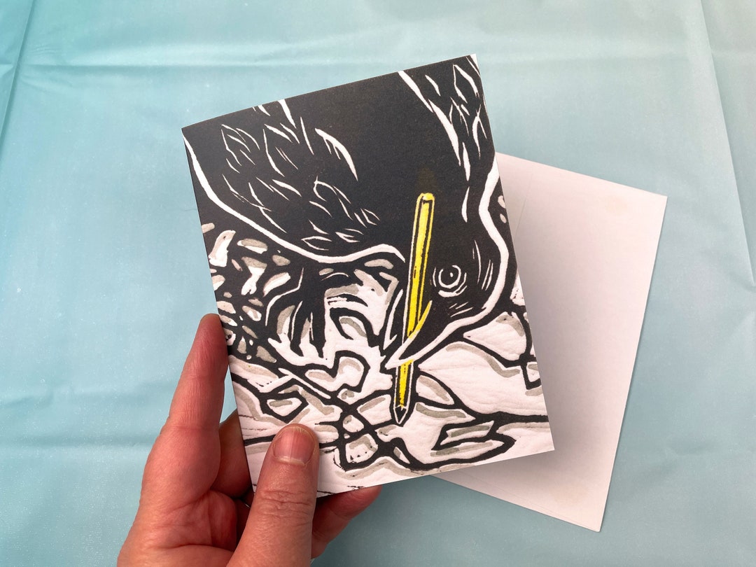Linocut Notes Crow Artist Linocut Print Note Card: Blank Inside - Etsy