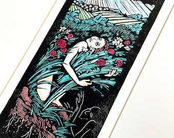SALE - Persephone, Greek Mythology, Nature, Story, Goddess, Seasons, Linocut Print, Printmaking, Blockprint