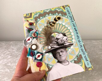 JUNK JOURNAL- Tall Hat Journal, Garden Themed, Floral Journal, Envelope, Altered Book, Art Book, Vintage Journal,Altered Junk Journal