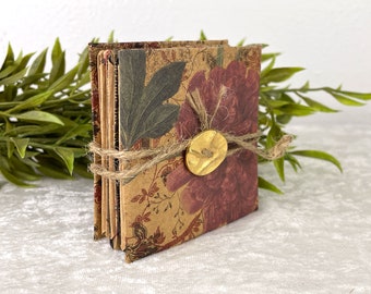 Origami accordion book, handmade book, tuck book, mini journal, miniature book, folding book, flower book