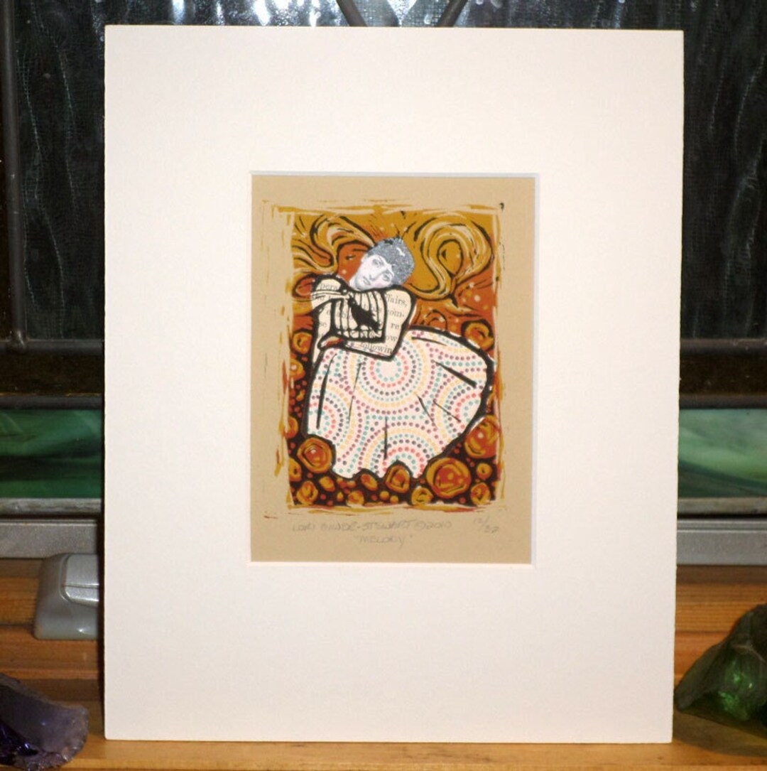 SALE MELODY Mixed Media Linocut and Polka Dot Paper Chine Etsy