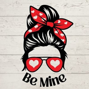 Valentine&#39;s Day Messy Bun file, digital file, cut file, files for Cricut, messy bun digital file, messy bun cut file, svg, Valentines SVG