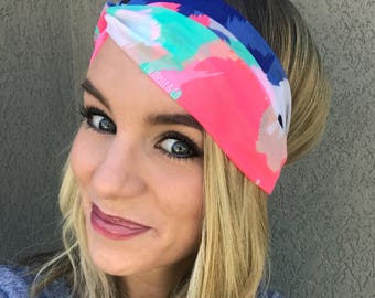 Pool Party Turban Twist Headband // Abstract // Hot Pink // Watercolor Print