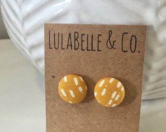 Button Earrings / Mustard Seed Polka Dot Button Earring