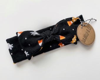 Baby Headband / Halloween Candy / Black / Candy Corn / Trick or Treat / Costume / Knot Headband / Baby Newborn Infant Toddler / Knotted Bow