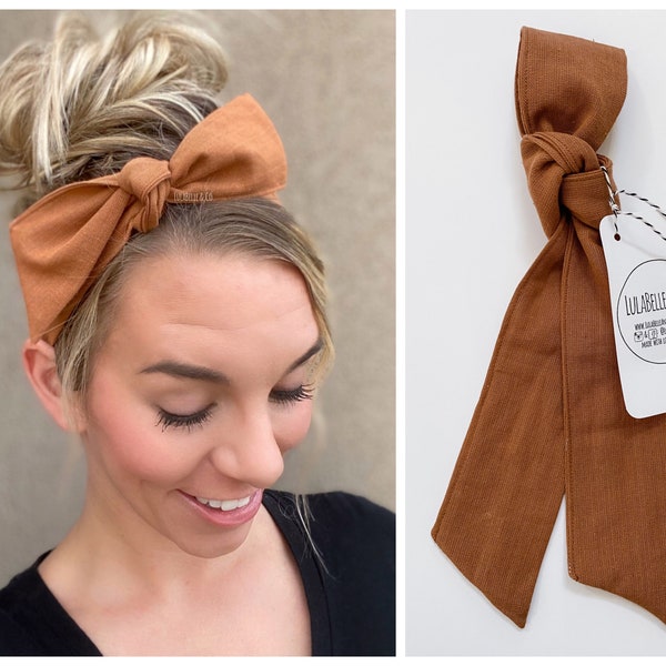 Hair Scarf / Nutmeg Linen / Brown Camel Cognac Neutral Tan Sand / Head Scarf / Hair Wrap / Bandana / Scarves / Ascot / Headband