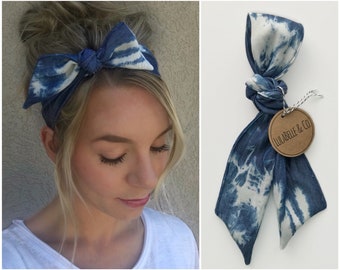 Hair Scarf / Acid Wash / Chambray Denim / Head Scarf / Hair Wrap / Bandana / Scarves / Tie On / Ascot / Chiffon / Cotton / Knot Headband