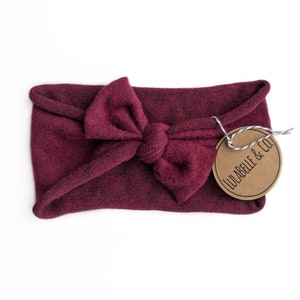 Baby Headband // Wine Maroon Crimson Burgundy Red // LulaBelle Hoodie Headband // Sweatshirt Terry // Newborn Infant Toddler // Knotted Bow image 1