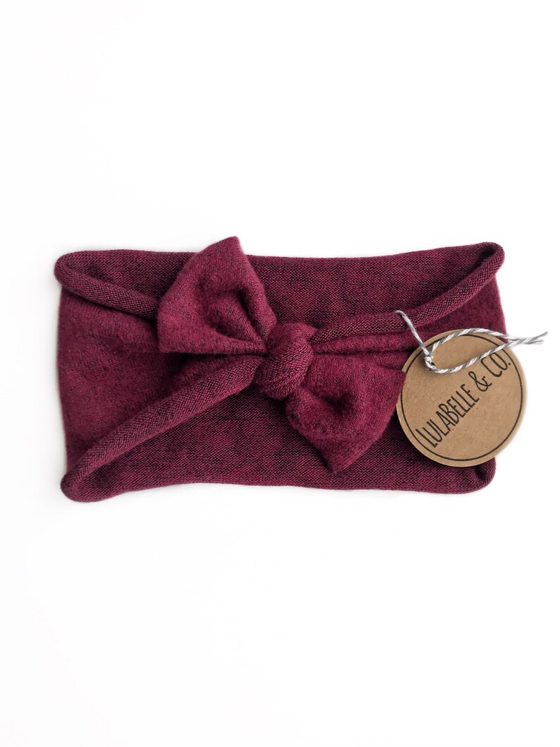 Baby Headband // Wine Maroon Crimson Burgundy Red // LulaBelle Hoodie Headband // Sweatshirt Terry // Newborn Infant Toddler // Knotted Bow image 1