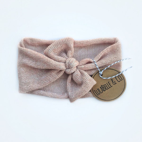 Baby Headband // Blush Pink Metallic Sparkle // LulaBelle Hoodie Headband // Sweater // Baby Newborn Infant Toddler // Knotted Bow