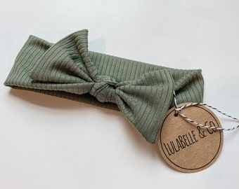 Baby Headband / Ribbed Sage / Pine Olive Fern Green / Soft / Muted / Neutral / Knot Headband / Baby Newborn Infant Toddler / Knotted Bow