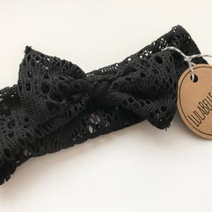 Baby Headband / Black Crochet / Lace / Knit / Knot Headband / Baby Newborn Infant Toddler / Knotted Bow image 2