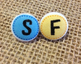 Button Earrings / CLEARANCE!  Colored Initials Button Earring