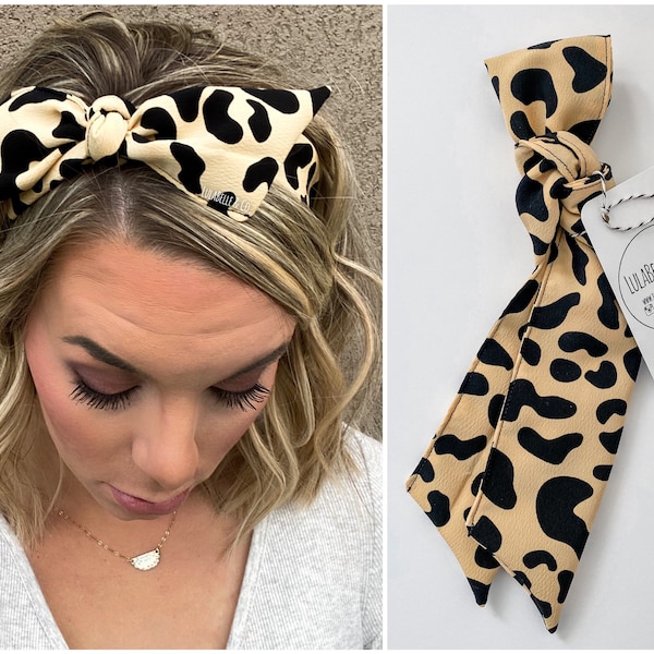 Hair Scarf / Custard Leopard / Ivory Yellow / Cheetah Animal Print / Head Scarf / Hair Wrap / Bandana / Scarves / Ascot / Chiffon / Knot
