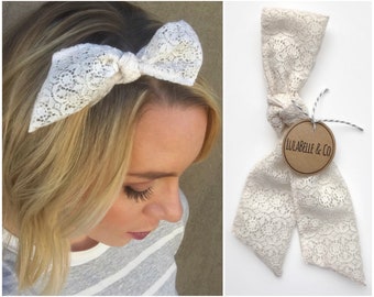 Hair Scarf / Delicate / White / Lace / Head Scarf / Hair Wrap / Bandana / Scarves / Tie On / Ascot / Chiffon / Cotton / Knot Headband