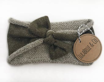 Baby Headband // Olive Hunter Green // LulaBelle Hoodie Headband // Sweatshirt Terry // Baby Newborn Infant Toddler // Knotted Bow
