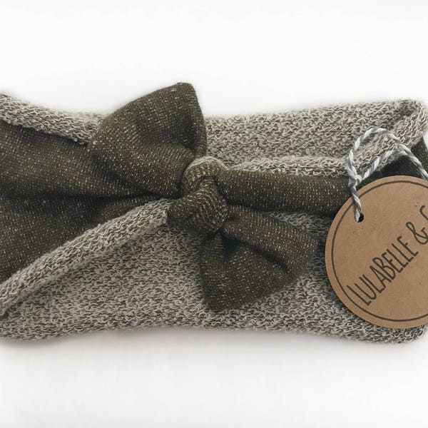 Baby Headband // Olive Hunter Green // LulaBelle Hoodie Headband // Sweatshirt Terry // Baby Newborn Infant Toddler // Knotted Bow