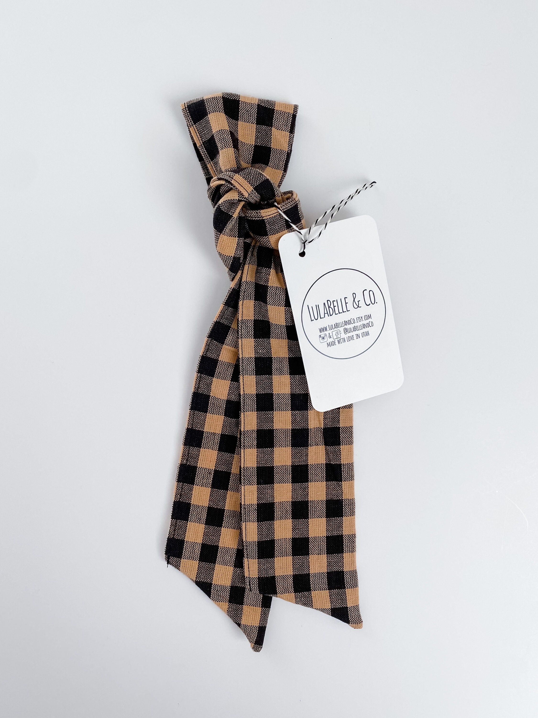 Hair Scarf Campfire Gingham Brown Camel Black Checkered Plaid