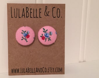 Button Earrings / CLEARANCE!  Bubblegum Floral Button Earring