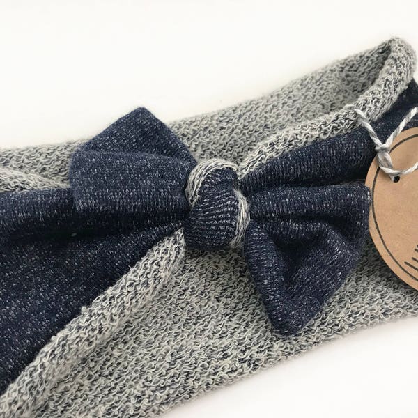 Baby Headband // Navy Blue // LulaBelle Hoodie Headband // Sweatshirt Terry // Baby Newborn Infant Toddler // Knotted Bow