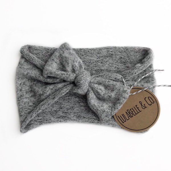 Soft Gray LulaBelle Hoodie Headband / Sweatshirt Terry Headband / Baby Headband / Newborn Knot Headband / Grey / Fuzzy / SOFT