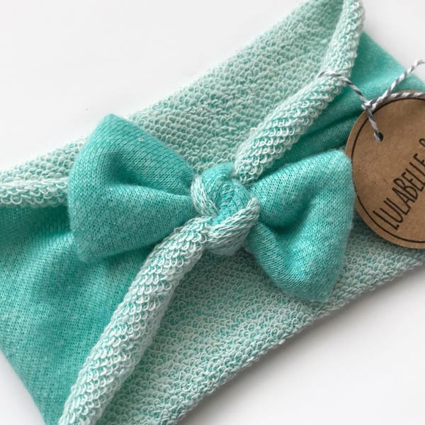 Mint LulaBelle Hoodie Headband / Sweatshirt Headband / Terry Headband / Newborn Knot Headband / Green / Baby Headband