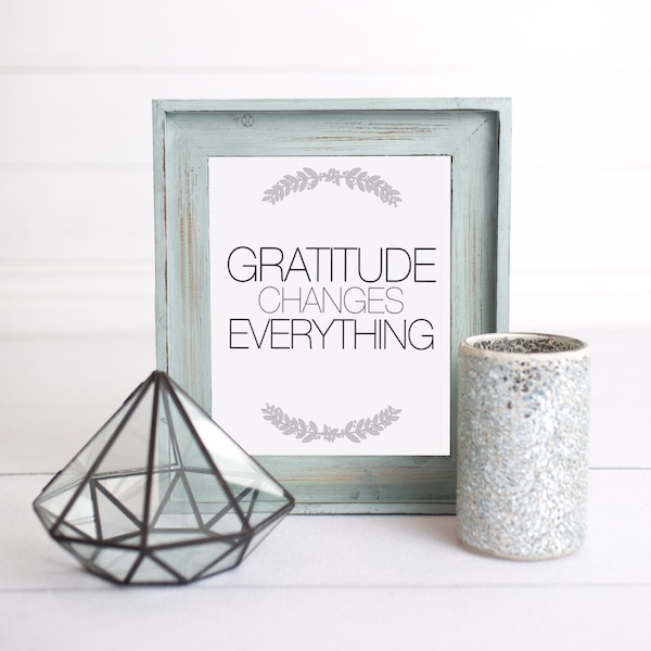 Gratitude Changes Everything (Floral)  // Printable // Digital Art // Typography // Subway Art