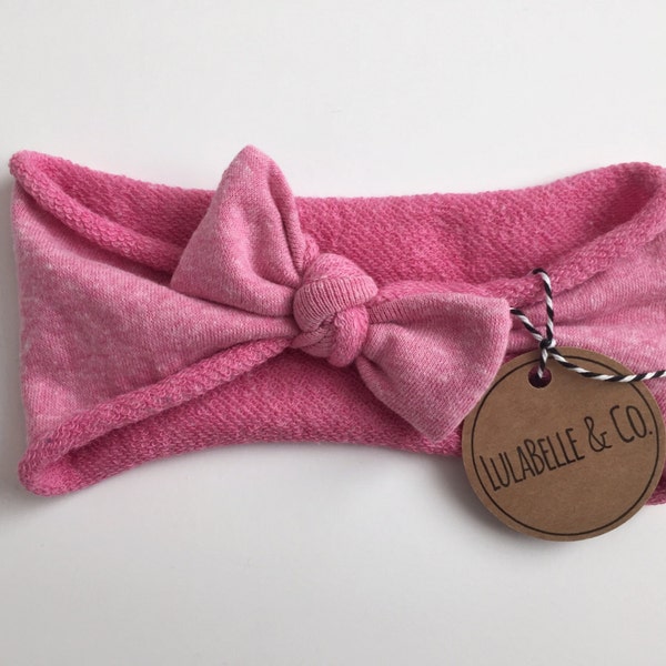 Baby Headband // Bubblegum Pink // LulaBelle Hoodie Headband // Sweatshirt Terry // Baby Newborn Infant Toddler // Knotted Bow