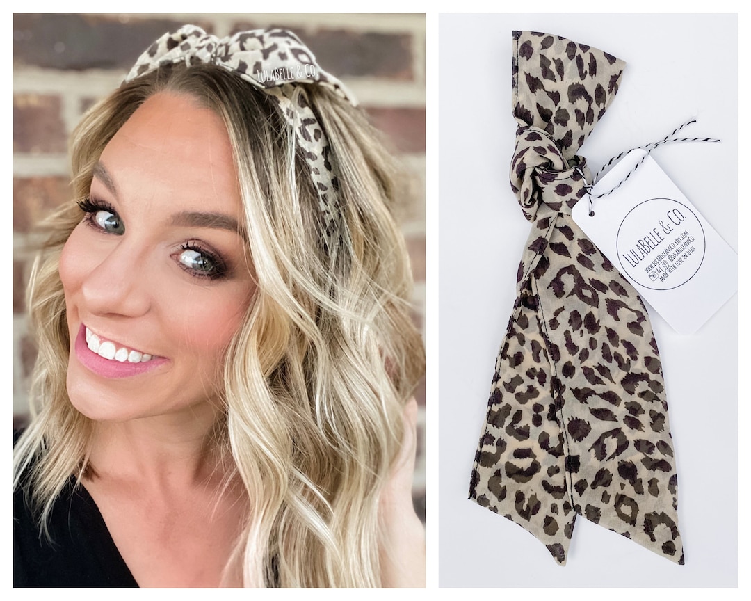 Hair Scarf / Sheer Leopard / Tan Beige Cream Cheetah Animal Print