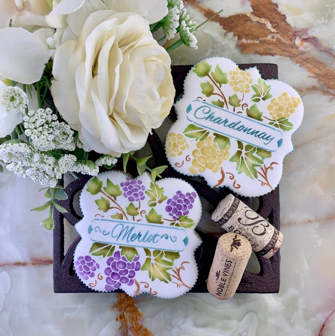 Grapes Vine With Wines Cookie Stencil - 3 Layer Stencil. Comes With the ...