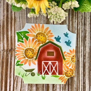Cowgirl Sunflowers Barn Cookie Stencil - 4 Layer Stencil