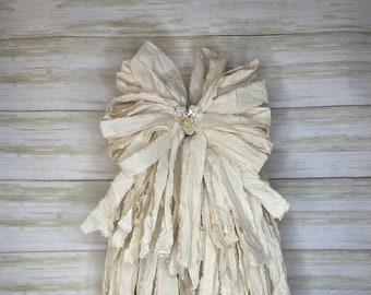 Muslin Rag Bow. Large Neutral Rag Bow