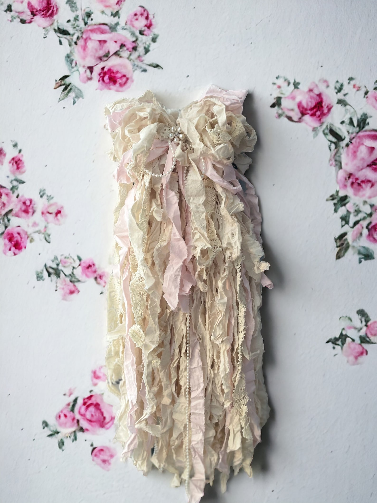 Shabby Rags Shabby Chic Rag Bow, Lace, Pearls, Pink Decor - Etsy