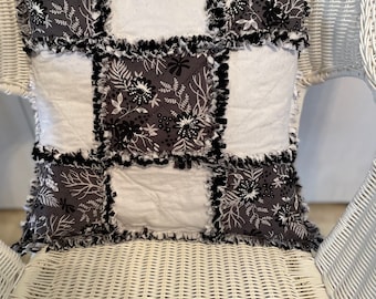 Black and White Rag Pillow Cover, Pillow Cover in Black and White