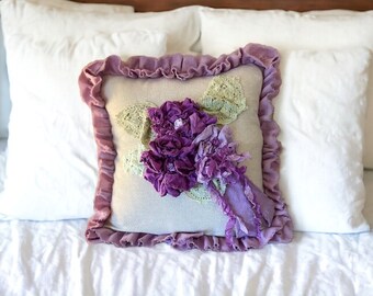 Lavender Floral Pillow Cover, Romantic  Floral Bouquet Pillow Cover, Shades of Lavender and Purple