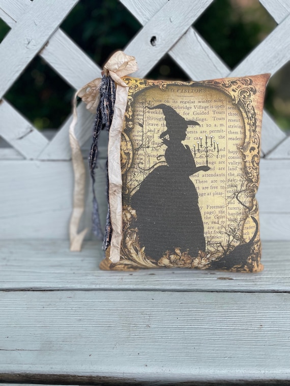 Vintage Witch Pillow, Shabby Chic, Halloween Witch Decor
