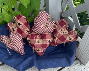 Primitive Farmhouse Hearts: Homespun Americana Bowl Fillers, Set of 5.