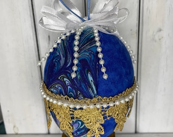 Fabric Easter Egg, Blue and Gold Easter Egg