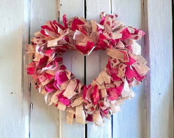 Heart Rag Wreath, Pretty Pink Valentine Wreath