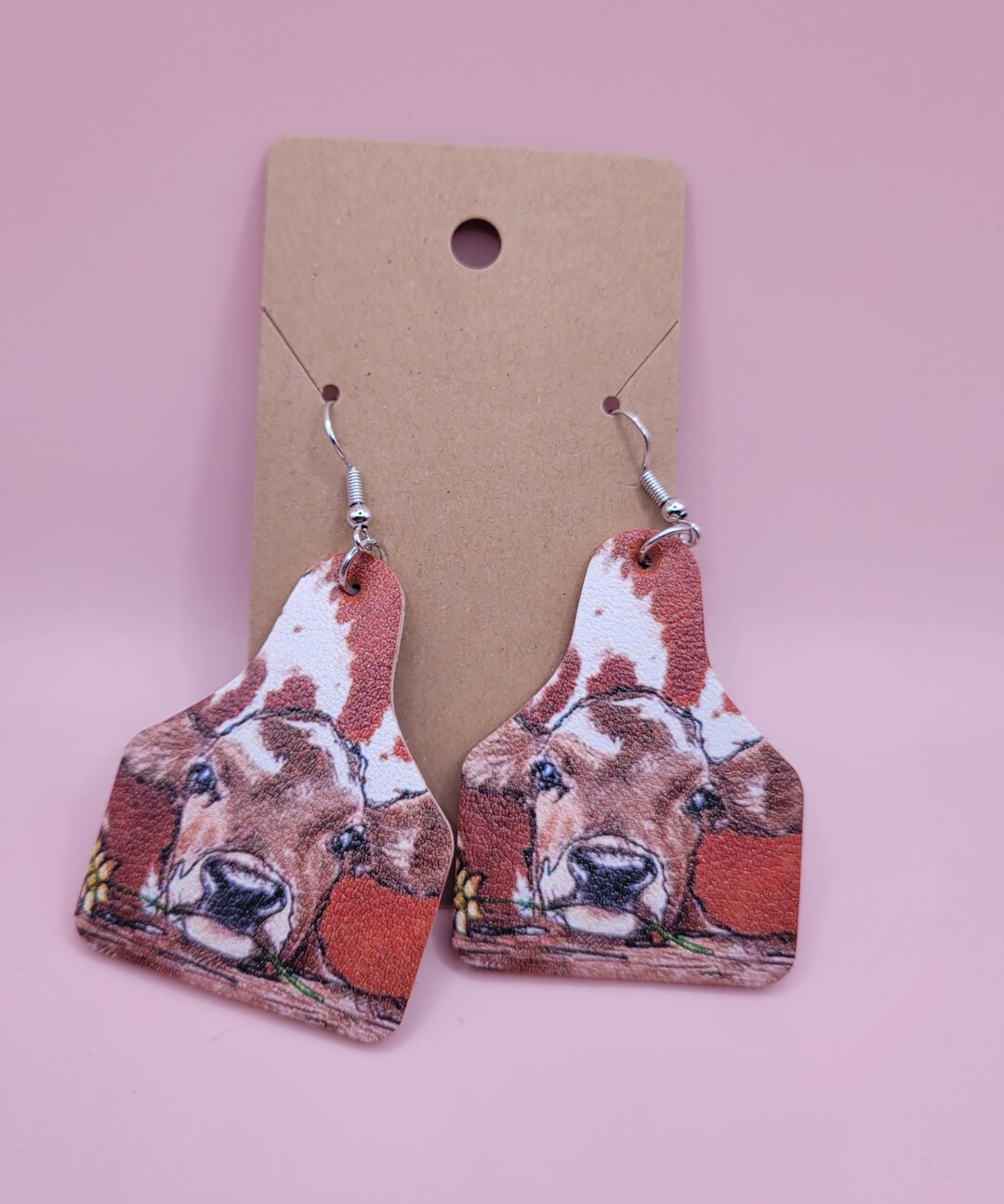 Faux Leather, Cow Print, Cow Earrings, Dangle Heiffer, Baby Calf, 4H
