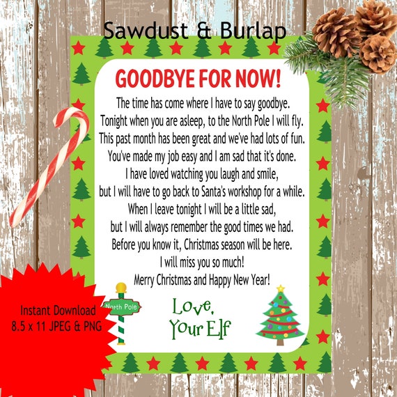 Elf Goodbye Letter Christmas Elf Letter Instant Download Elf | Etsy