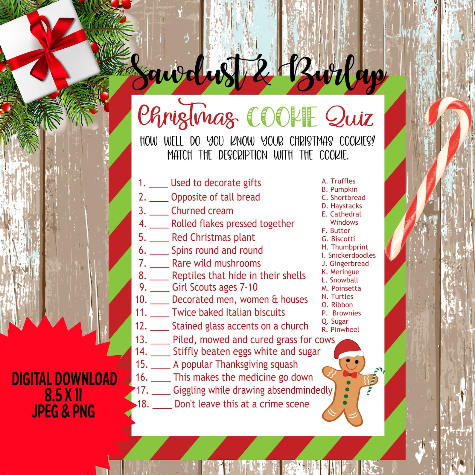 Instant Download Printable Christmas Cookie Quiz Game Class | Etsy
