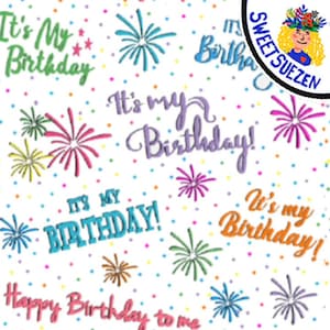IT&#39;S MY BIRTHDAY White Colorful Fabric with Confetti. Available on a variety of fabrics.