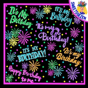 IT&#39;S MY BIRTHDAY Black Colorful Mask  Fabric. Mask maker sewing cotton fabric material for cloth mask.  Makes a great personalized gift.