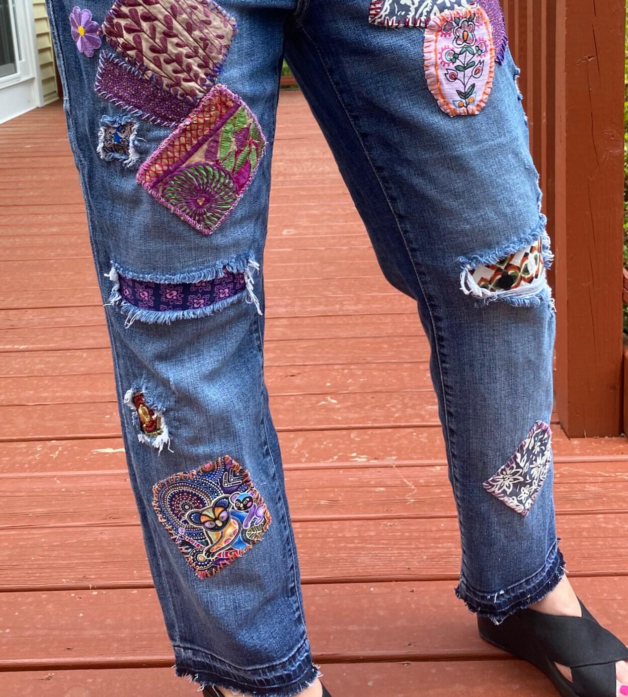 PATCHWORK EMBROIDERED Jeans - Vintage, Y2K, BOHO, Hippie PATCHWORK EMBROIDERED Jeans - Vintage, Y2K, BOHO, Hippie