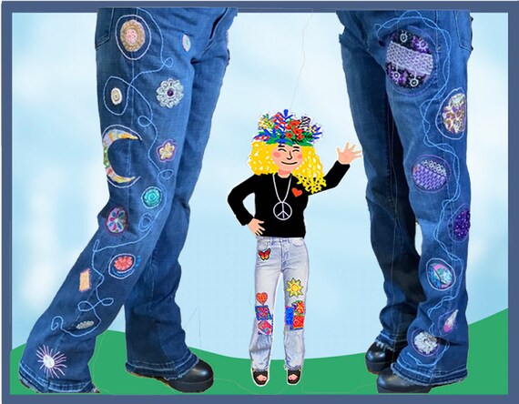 Size 10 W30-L32 LEVI'S Jeans. Inspired by the Galazy. Embroidered &  Patchwork. 